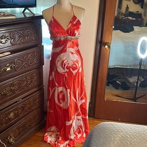 Formal orange and white satin gown. Never worn, size 7-8